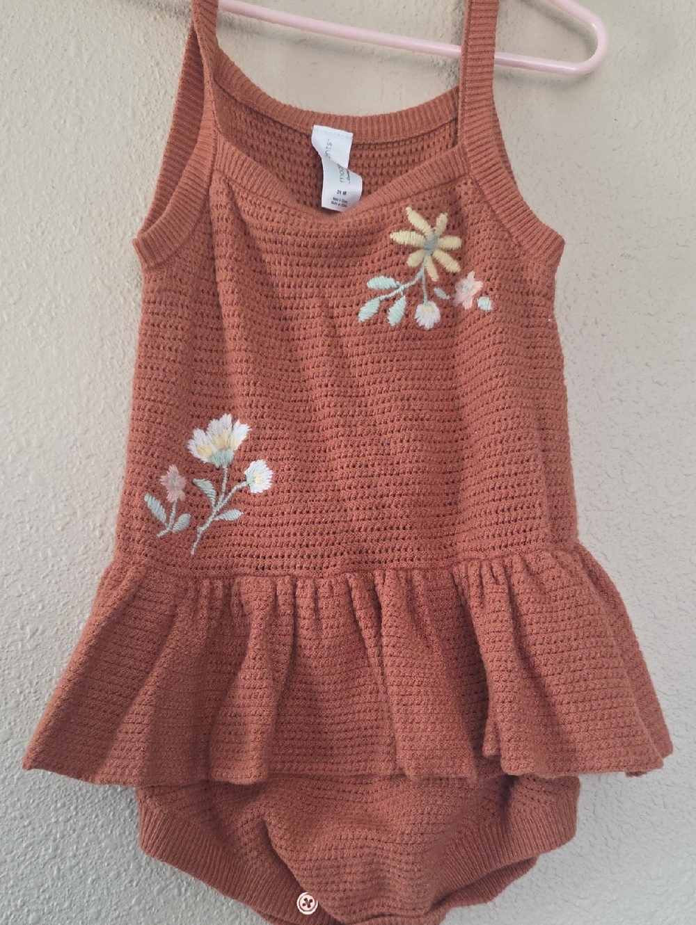 Gerber Rust Crochet Floral Tank Dress with Bloomers